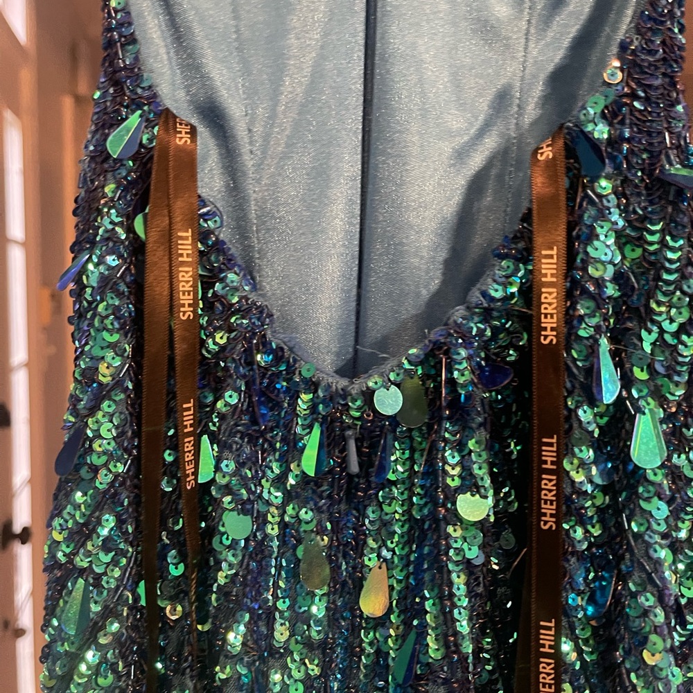 Sherri Hill Style 56697 Peacock Blue Mini Formal - Picture 6 of 10